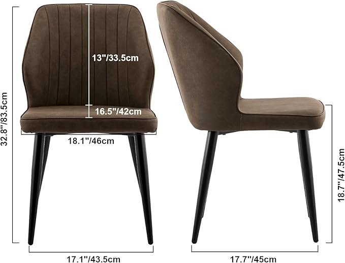 CLIPOP Faux Leather Dining Chairs Set of 2, Mid Century Modern Kitchen Chair, Upholstered Seat Leisure Side Chair with Backrests, Metal Legs for Living Room, Lounge, Guest Room, Brown
