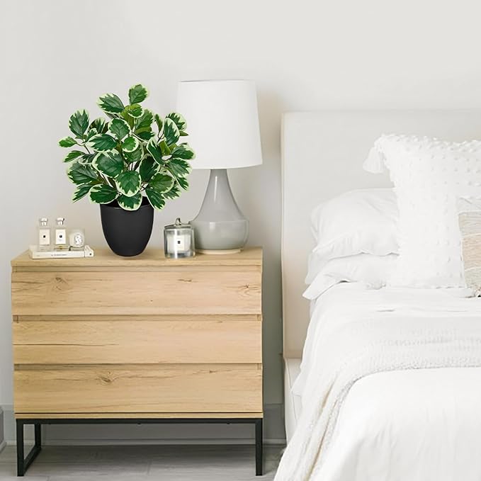 Sets of 2 Artificial Plants Indoor Home Decor, 14.5" Fake Potted Silk Plants for Shelves Living Room Decor, Small Artificial Office Desk Plant in Pots, Faux Peperomia Hope Tropical House Plant