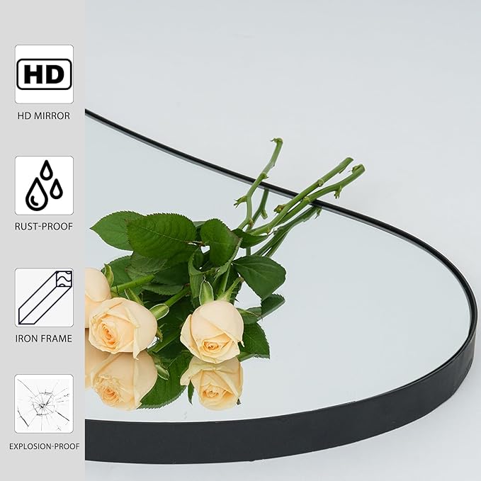 Irregular Wall Mirror, 38.5" x 17.7" Black Bathroom Mirror, Iron Framed Asymmetrical Mirror, Hanging Mirrors for Walls Make up Dressing Mirrors for Bedroom/Hallway/Livingroom Decor