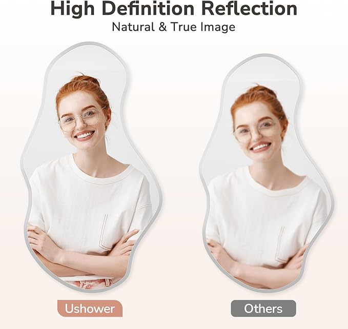USHOWER Irregular Wall Mirror 26"x46", Frameless Asymmetrical Mirror, Modern Wall Mirrors Decorative for Bathroom, Bedroom, Living Room, Entryway, Cloakroom Renovation