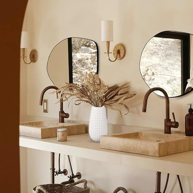 White Ceramic Vases for Flowers, Boho Flower Vase for Home Decor, Beige Off-White Farmhouse Distressed Decorative Vases for Pampas Grass, Mantel, Shelf, Living Room, Table Decoration