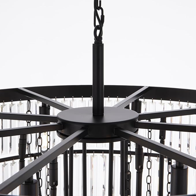 TOCHIC Large Crystal Chandelier for High Ceiling, 40 inch 7-Tier Modern Black Crystal Chandeliers Lighting Fixture, Round Light for Entryway Staircase Foyer Living Dining Room (Black, 40 Inches)