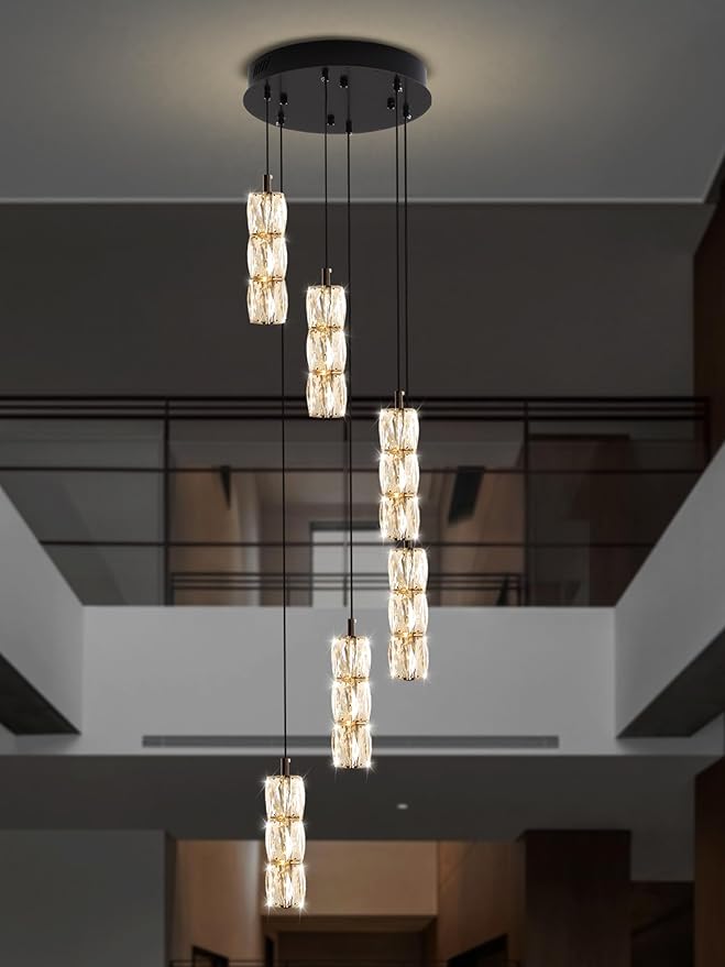 H78 Pendant Lights Kitchen Island 6-Lights Pendant Chandelier for Dining Room Hallway Stairwell,LED Dimmable 2700K-6000K (Black Chandelier)