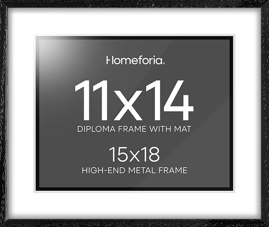 Homeforia 15x18 Diploma Black Wood Frame, High End Black Oak 15 x 18 Certificate Frames with Mat 11 x 14, 18x15 Document Frame Matted to 11x14, Degree Wooden Frames, Tempered Glass, Wall Kit, Set of 1