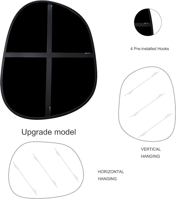 Asymmetrical Wall Mirror for Decor 21"*27", Modern Black Framed Wall Mirror for Living Room Bathroom Bedroom Entryway ELE-STOU-0065B