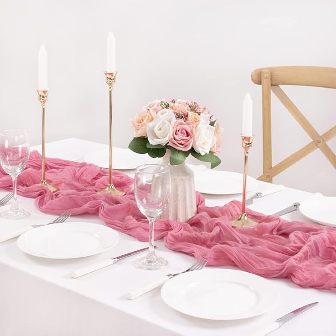 MLMC 3 Pack Mauve Pink Table Runner 10ft Sheer Gauze Cheesecloth Table Runner Bulk Rustic Fall Decor 35x120 Inches for Boho Wedding Bridal Baby Shower Birthday Party Decor