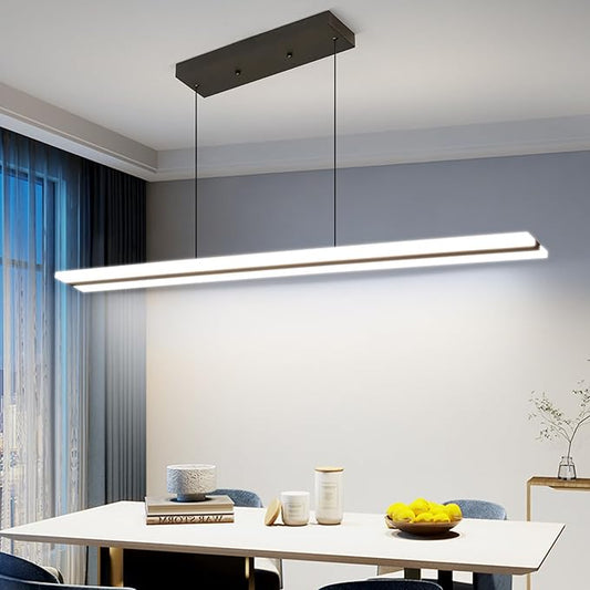 47" LED Linear Pendant Light Fixtures, 25W Dimmable Pool Table Light with Remote, Modern Island Lights for Kitchen Dining Room Living Room Office Bar