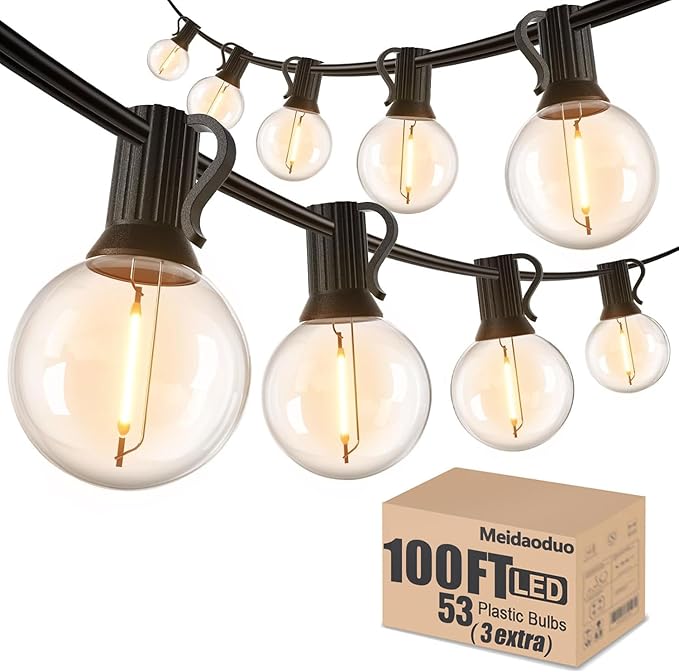 100FT LED String Lights Outdoor Waterproof G40 Globe String Lights with 52 Shatterproof Bulbs(2 Extra), Dimmable Connectable Patio Lights String for Hanging Bistro Backyard Gazebo Lights