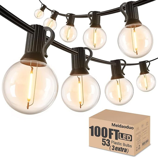 100FT LED String Lights Outdoor Waterproof G40 Globe String Lights with 52 Shatterproof Bulbs(2 Extra), Dimmable Connectable Patio Lights String for Hanging Bistro Backyard Gazebo Lights