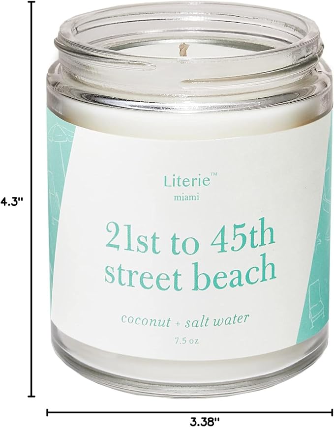 Literie Miami Inspired Scented Candle: 21st to 45th Street Beach - Coconut & Salt Water Scent, 7.5oz, 40 Hour Burn, Vegan Soy & Coconut Blend Candle for Home Decor, Gift for Women & Men