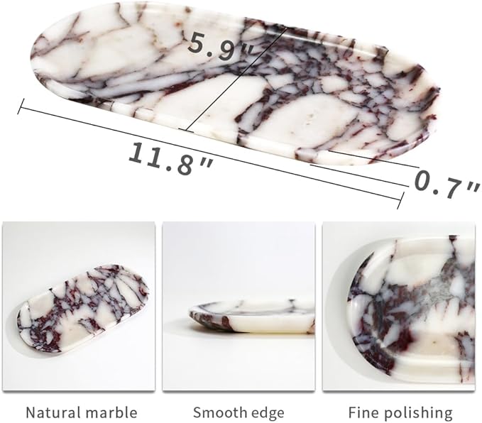 Natural Marble Tray, Coffee Table, Food, Fruit, Paper Cup, Cake Display, Coffee bar, Family Gatherings, Seasonal Holiday Decoration Tray(Viola-oval-11 x5 x0.7)