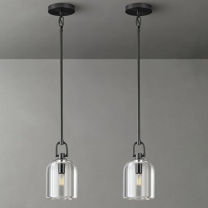 Black Pendant Light Fixtures, Modern Pendant Lights, Indoor Pendant Light for Kitchen Island Dining Room Living Room Bedroom Bathroom, E12 Bulb Included, 2PCS