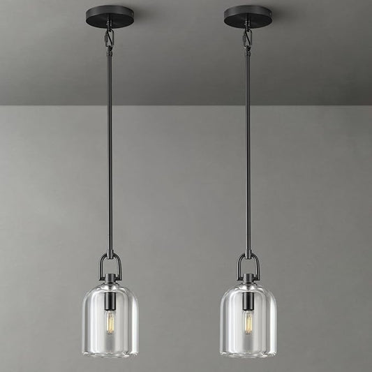 Black Pendant Light Fixtures, Modern Pendant Lights, Indoor Pendant Light for Kitchen Island Dining Room Living Room Bedroom Bathroom, E12 Bulb Included, 2PCS