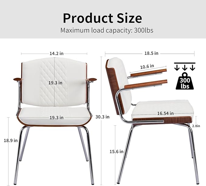 Dining Chairs Set of 2, Mid-Century Modern PU Leather Upholstered Chairs with Walnut Bentwood Backrest and Silver Metal Legs for Kitchen Dining Room Home Office,