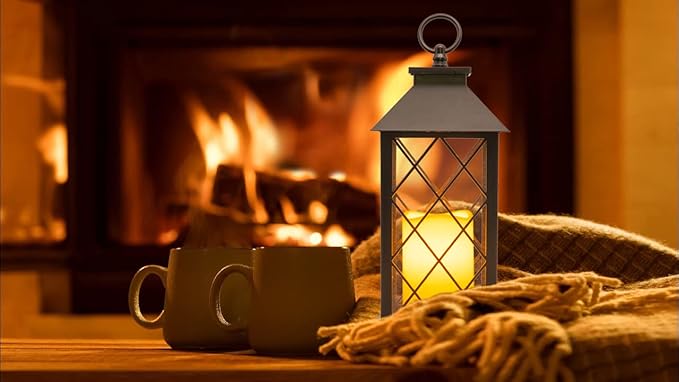 YAKii 13" Decorative Candle Lantern with LED Flameless Candle and Timer, Plastic LED Candle & Holder, Indoor & Outdoor Hanging Lights Thanksgiving &Christmas Day Decorations, Pack of 6 (Black)