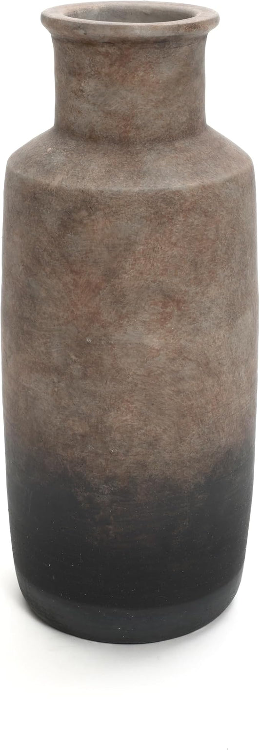 LuxenHome Rustic Ceramic Flower Vase,15'' Tall Brown Ombre Pottery Terracotta Narrow Floor Vases Home Decor,Farmhouse Vintage Vases for Living Room Decor,Modern Decorative Vase Home Décor Accents