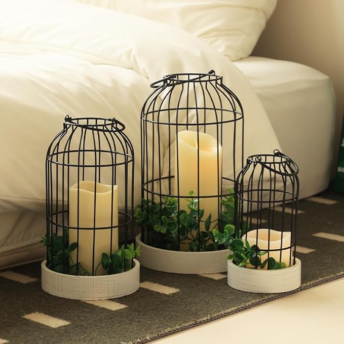 DECORKEY Rustic Farmhouse Lantern Decor Set of 3 Lanterns Decorative Indoor and Outdoor, Fireplace Mantle or Kitchen Dining Table - Modern Upscale Beauty for Home