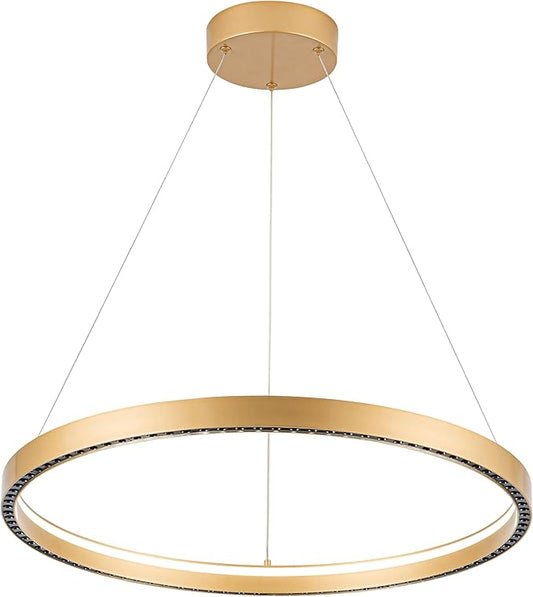 Modern Led Pendant Light Modern Led Chandelier, 1 Ring Circular Chandelier Dimmable Hanging Pendant Lighting for Living Room Dining Room Kitchen Island Foyer Office 23.6", 3000-6000K Gold
