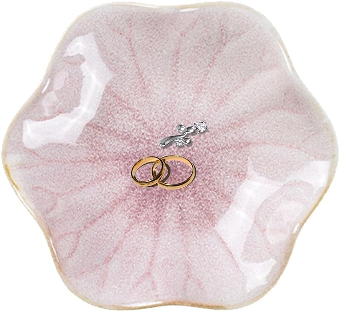 Ceramic Trinket Dish, Ring Tray, Decorative Jewelry Dish, Decoration Plate for Earrings, Rings, Jewelry Dish Holder, Key Bowl, Trinket Tray, Earring Holder for Women (Pink)