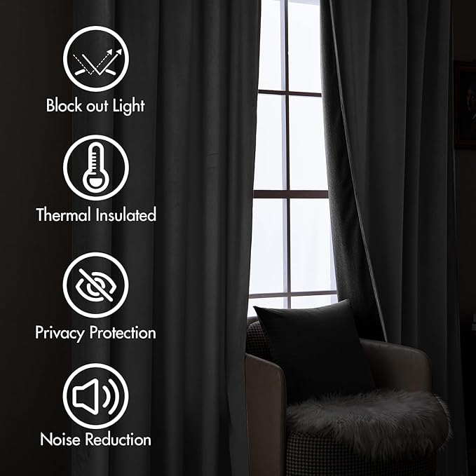 MIULEE Grey Velvet Curtains 108 inches Long 2 Panels - Luxury Pinch Pleated Room Darkening Window Drapes for Bedroom Living Room Thermal Insulated Super Soft Blackout, Back Tab Rod Pocket Gray