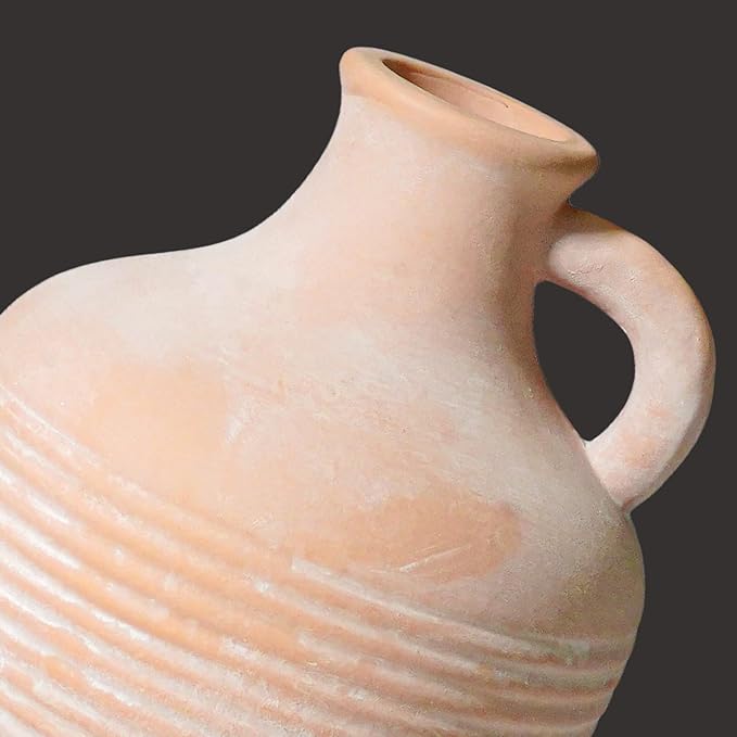 Ceramic Flower Vase with Handle, 6 inch Rustic Terracotta Vase, Vintage Clay Pottery, Farmhouse Decor, House Decorations for Home, Living Room, Bedroom, Entryway, Kitchen Decor