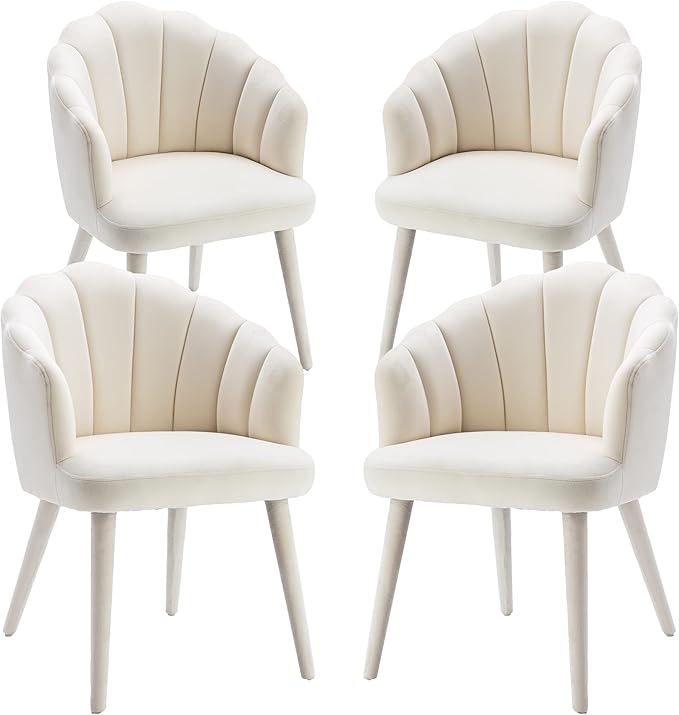 Velvet Dining Chairs Set of 4 Modern Accent Chairs Upholstery Side Chairs with Upholstered Wood Legs for Home Kitchen Living Room, Cream