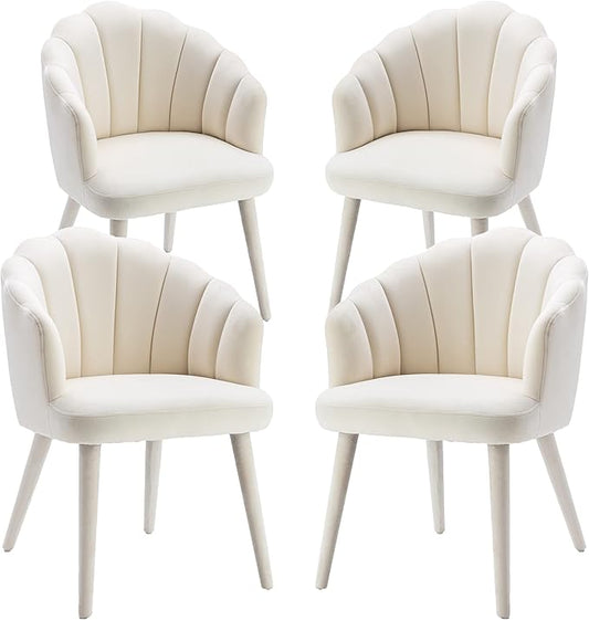 Velvet Dining Chairs Set of 4 Modern Accent Chairs Upholstery Side Chairs with Upholstered Wood Legs for Home Kitchen Living Room, Cream