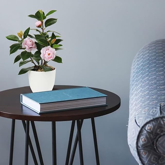 Briful Artificial Plants Mini Camellia Potted Fake Plants Small Faux Plastic Plants Desk Plant Artificial Flowers with Vase for Home Office Desk Kitchen Garden Indoor Decor
