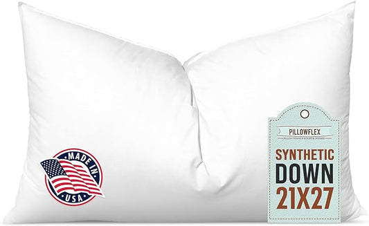 Pillowflex Synthetic Down Pillow Insert - 21x27 Down Alternative Pillow, Ultra Soft Oversized Standard Bed Sleeping Pillow, Large Rectangle Sham - 1 Decorative Pillow Form
