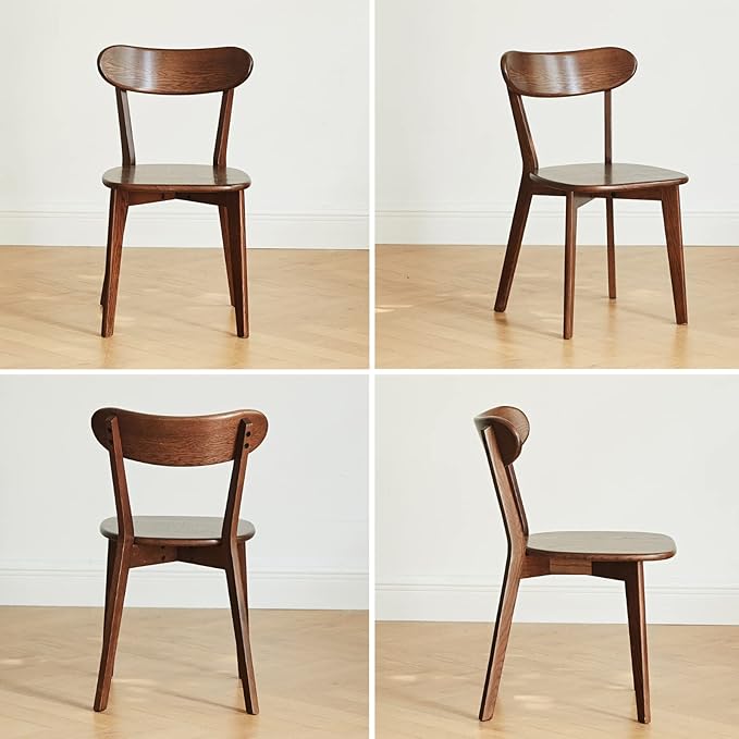 Oak Wood Dining Chairs,Mid Century Modern Dining Chairs with Comfortable Curved Backrest,Wood Chairs for Kitchen,Dining Room (1, Walnut Color)