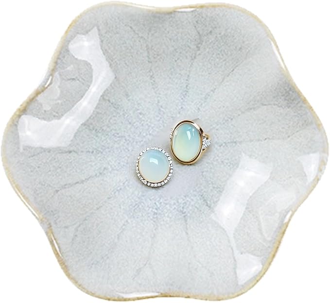 Ceramic Trinket Dish, Ring Tray, Decorative Jewelry Dish, Decoration Plate for Earrings, Rings, Jewelry Dish Holder, Key Bowl, Trinket Tray, Earring Holder for Women (White)