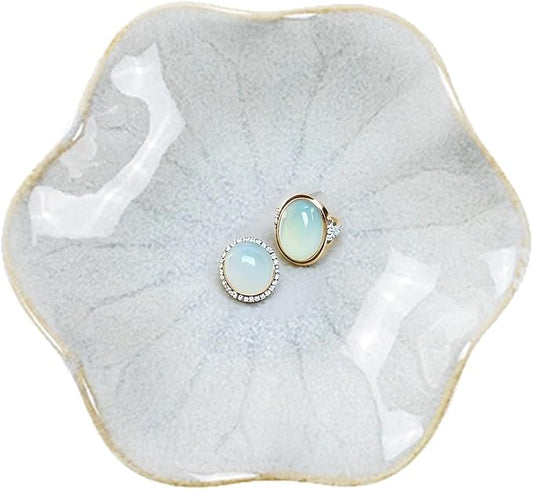 Ceramic Trinket Dish, Ring Tray, Decorative Jewelry Dish, Decoration Plate for Earrings, Rings, Jewelry Dish Holder, Key Bowl, Trinket Tray, Earring Holder for Women (White)