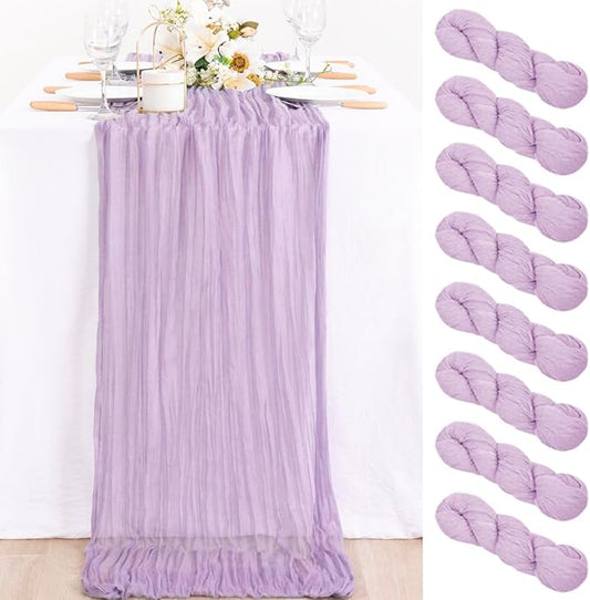 MLMC 8 Pack Lilac Purple Table Runner 10ft Rustic Lavender Cheesecloth Table Runner 35x120 Inches Gauze Cheese Cloth Decor for Fall Bridal Shower Baby Shower Birthday Wedding Decor