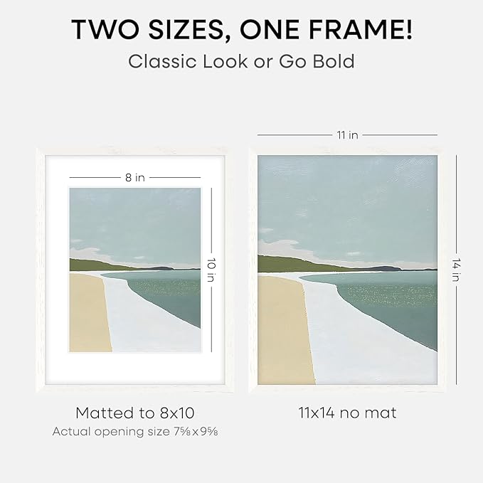Homeforia White Frame 11x14 Wood, High End Oak 11x14 Picture Frames with Mat 8x10, 11 x 14 White Wooden Poster Frame Matted to 8 x 10 inch Photo, 14by11 Thin Frames, Tempered Glass, Wall Kit, Set of 1