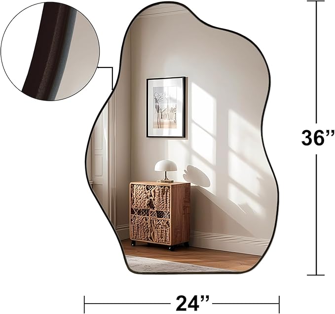 BOMINICA Irregular Wall Mirror Asymmetrical Mirror, Decorative Wall Mounted Mirror for Bathroom Living Room Entryway Bedroom Hallway (Black, 24" x 36")