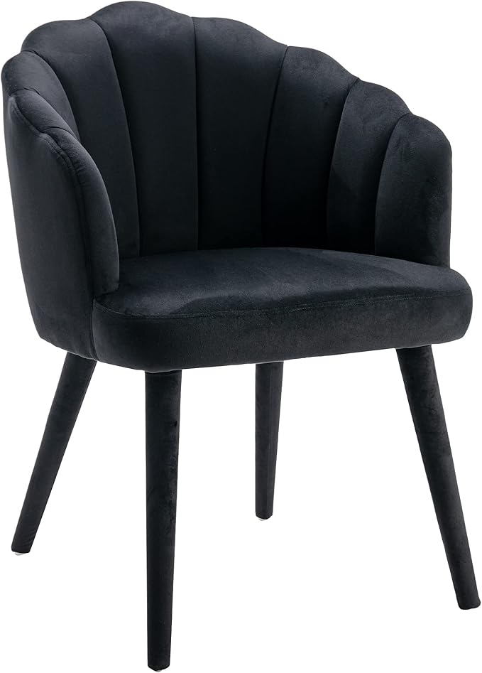 Velvet Dining Chairs Set of 4 Modern Accent Chairs Upholstery Side Chairs with Upholstered Wood Legs for Home Kitchen Living Room, Black