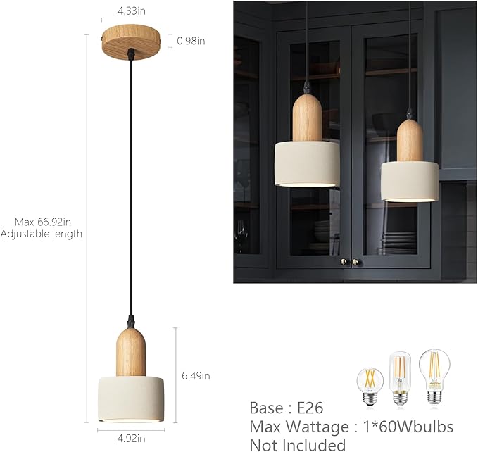 Modern Cement Pendant Lights White Chandelier Wooden Ceiling Lamps for Kitchen Island Bedroom Dining Room Living Room bar（1 Pack）