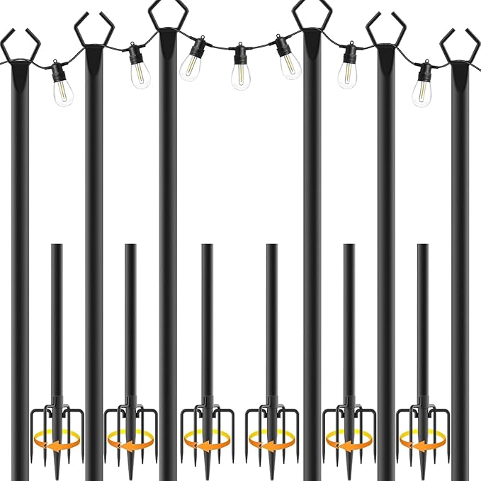 AILBTON 6 Pack 10Ft String Light Poles,Light Poles for Outside String Lights,Outdoor Light Poles with Fork,Metal Pole Stand for Patio,Backyard,Deck