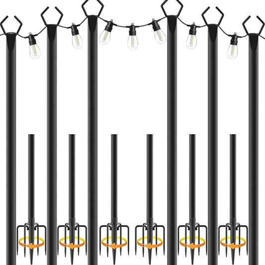 AILBTON 6 Pack 10Ft String Light Poles,Light Poles for Outside String Lights,Outdoor Light Poles with Fork,Metal Pole Stand for Patio,Backyard,Deck