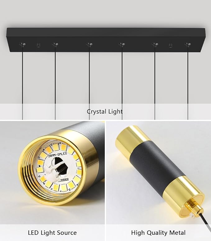 6-Lights Modern Rectangular Chandeliers for Living Room LED Dimmbale Light Fixture Entryway High Ceiling Light Pendants Lighting for Dining Room