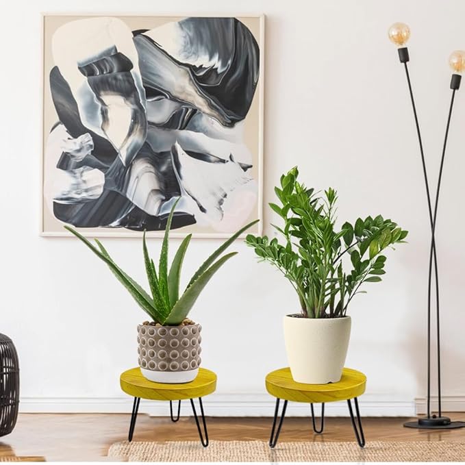 Plant Stand Indoor Outdoor Wood Mid Century Plant Stand for Indoor Plants, Modern Plant Table Round Plant Stool, Boho Rustic Wooden Stool for Plant Pot Hol (L)