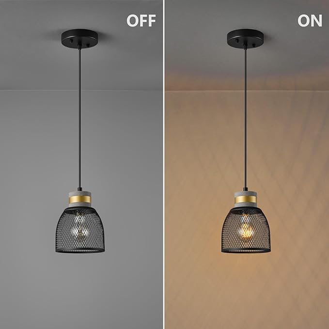 Modern Industrial Pendant Light Fixture with Concrete and Black Metal Linear Shade Black Pendant Light Kitchen Island for Bedroom Dining Room Restaurant(Black 1-Pack)