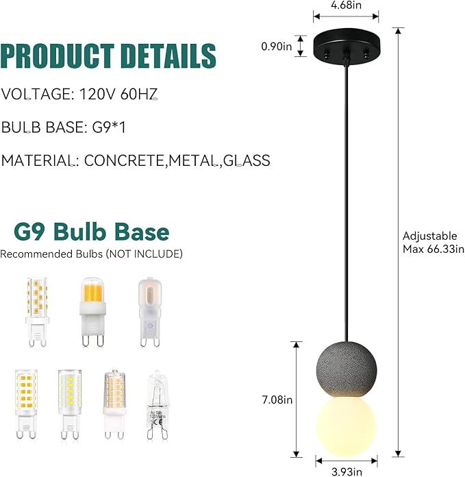 Modern Black 1-Light Concrete Pendant Light Kitchen Island Ceiling Light Fixture White Glass Globe Ball Pendant Lighting for Dining Room Coffee Club Resturant Bar Living Room(3-Pack)