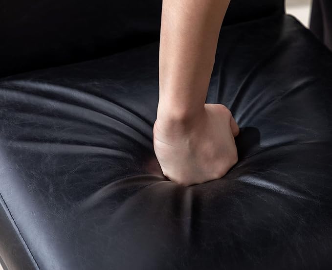 VESCASA Faux Leather Upholstered Dining Chairs with Black Metal Frame, Mid Century Modern Padded Kitchen Chair with Adjustable Foot Pads for Restaurant, Dining Room, Set of 2, Black