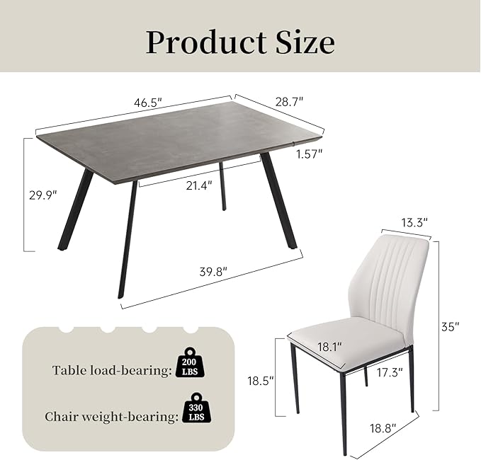 ZckyCine Modern Mid-Century Style 4-Piece Dining Table Set Rectangular Wooden Table 2 Soft Cushioned Leather Chairs 1 Bench, Suitable for 4-Person Dining