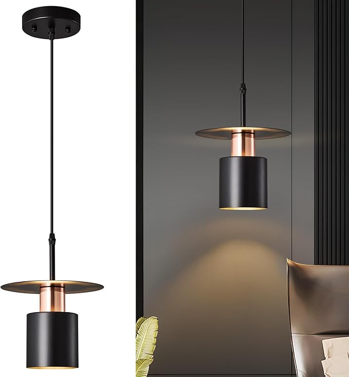 Black Pendant Light Fixture,Modern Hanging Lamp Adjustable Height, Industrial Ceiling Pendant Lighting for Kitchen Island Living Room, Bedroom, Hallway, Bar, Cafes(1-Pack)