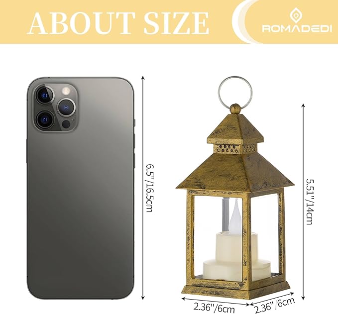 Romadedi Mini Lanterns Decorative for Wedding Centerpiece - 20 PCS Hanging Small Gold Lantern Bulk with Flickering LED Candles for Halloween Decorations Christmas Table Decor, Batteries Included