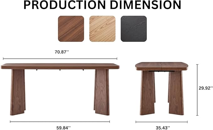 71" Long Dining Table, Farmhouse Wooden Kitchen & Dining Room Table for 4-6 Seats, Modern Rectangular Dinner Table, Home Office Desk for Kitchen Living Room Home Office, Natural