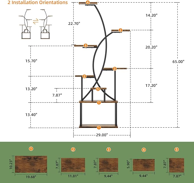 JUSTOGO Plant Stand Indoor with Grow Light, 8 Tiered Tall Plant Shelf for Indoor Plants Multiple, 65" Large Corner Plant Stands, Metal Curved Flower Holder Display Rack for Living Room, Patio, Balcony