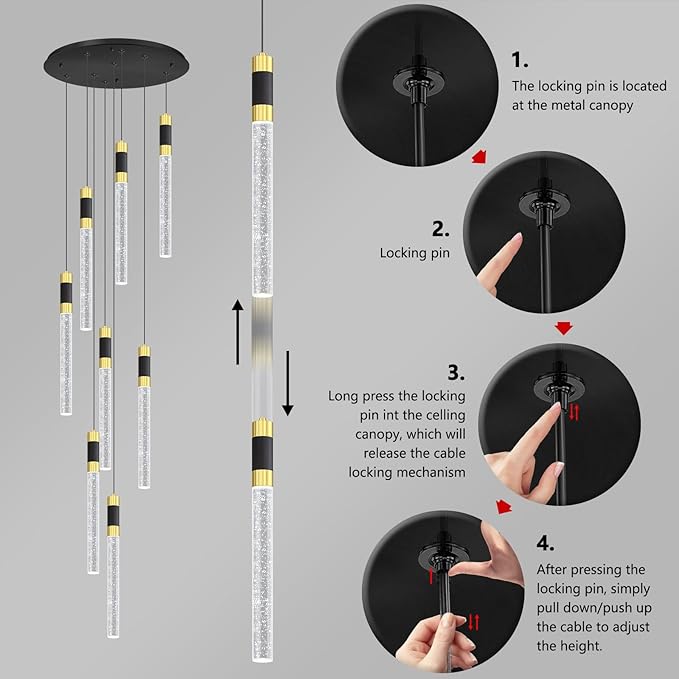 8-Lights 98 Inches Modern Chandelier LED Light Fixtures Adjustable Long Light Chandelier for Hallway Foyer Dimmable Lights with Remote Dining Kitchen Ceiling Pendant Lighting